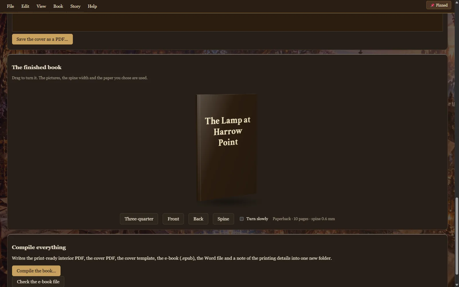 A 3D view of the finished paperback with its title on the cover.